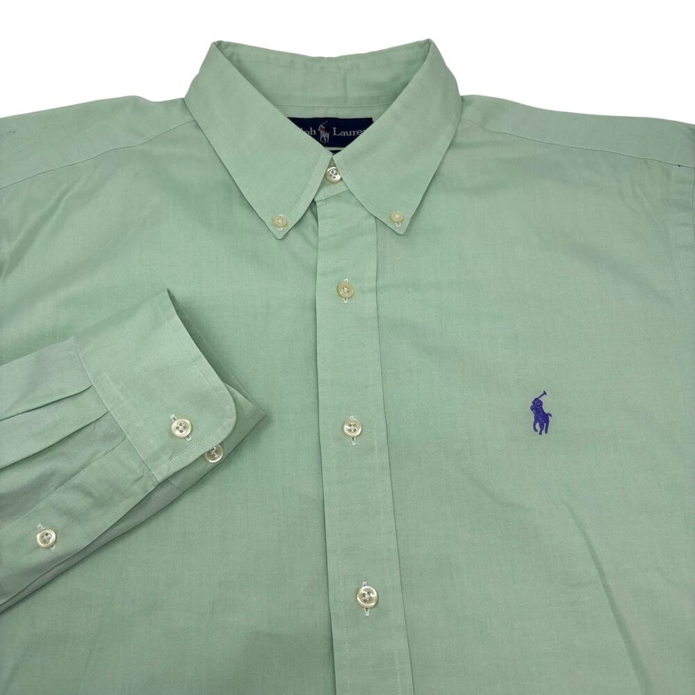 Ralph Lauren Mens 16 1/2 32-33 Large Solid Green Long Sleeve Button Down Shirt